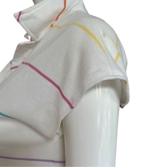 Vintage 1970s Handmade One of a Kind Rainbow Stripe Cinch Waist Polo Midi Dress - Picture 12 of 15